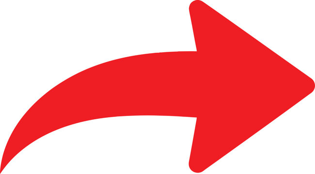 A simple red curved arrow pointing to the right Vector