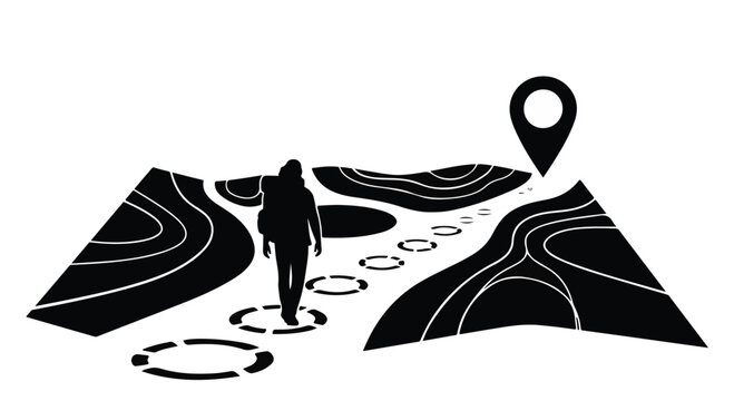hiker navigating topographic map with location pin