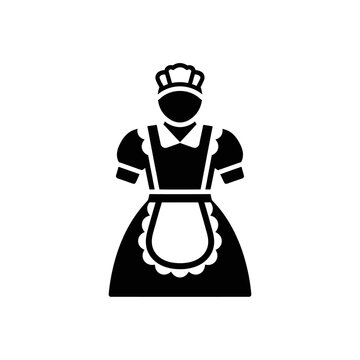 Female maid silhouette in uniform for home cleaning.