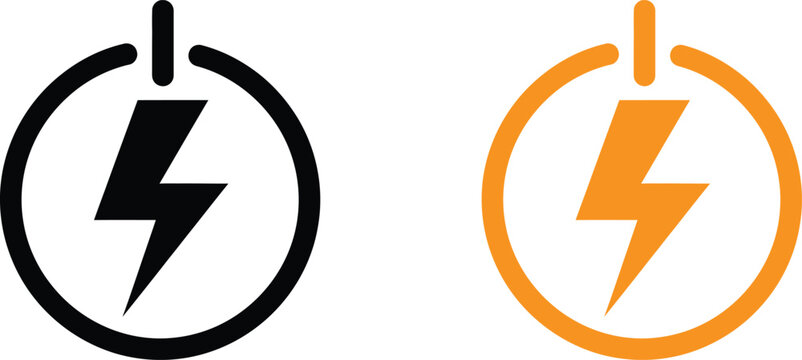 Black and orange power button icons with lightning bolt symbols Vector