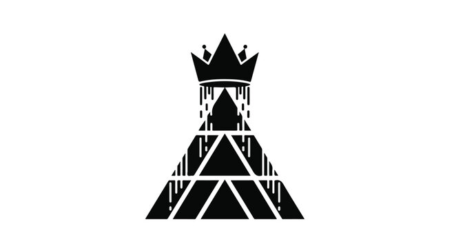 black and white illustration of a crown on a pyramid