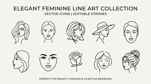 Elegant Feminine Line Art Faces.