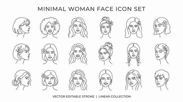 Minimal Woman Face Icon Set.