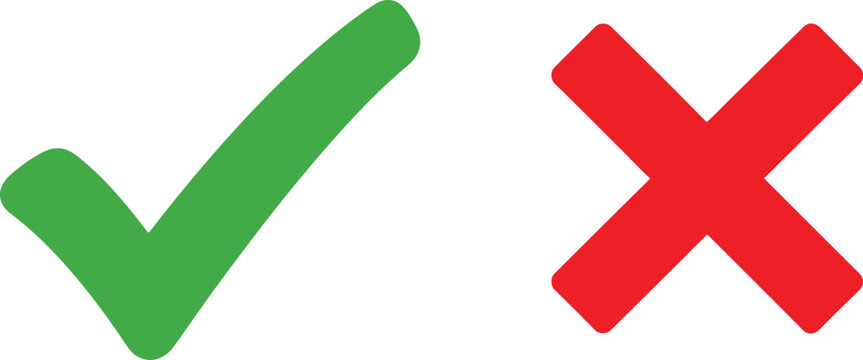 Green check mark and red cross mark symbols for survey and voting Vector