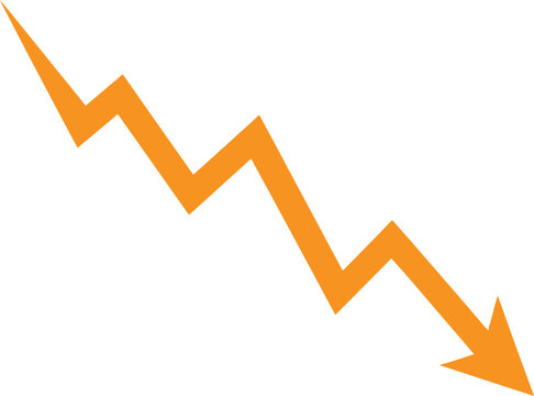 Orange jagged arrow pointing down representing a declining trend or financial loss Vector