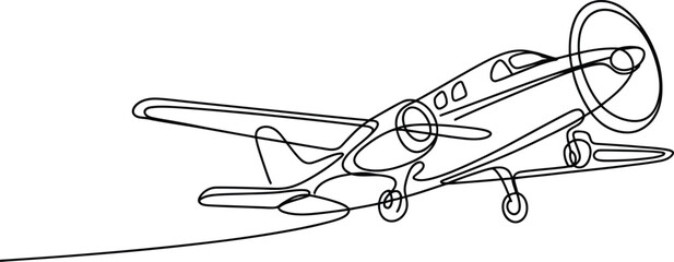 Line drawing of a propeller driven airplane in flight vector illustration with landing gear © MdMujahidFakir