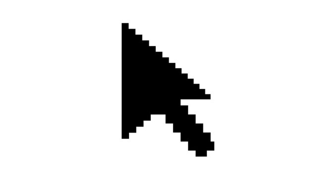 Pixel art cursor icon, black computer mouse pointer, navigation symbol, web graphics element