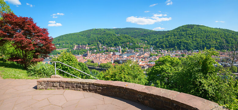 observation terrace on the Philosophers Walk, Heidelberg, with a view of the old town