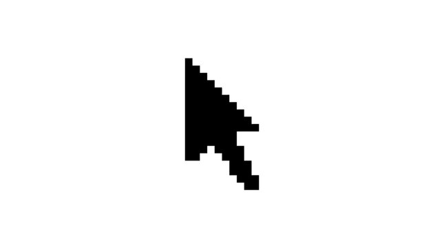 Pixel art cursor icon, black computer mouse pointer, web navigation symbol, graphic element