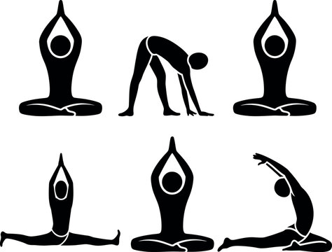 Yoga poses sequence illustrated in black and white