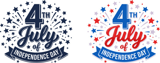 Happy Independence Day greeting card with brush stroke background in United States national flag colors and hand lettering text Happy 4th of July. Vector © AMENA