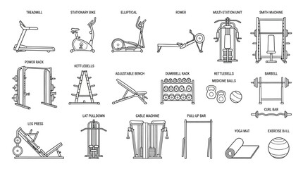 Gym equipment icons and symbols. © Sunarto