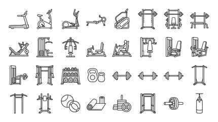 Gym Equipment Icons Fitness Symbols. © Sunarto