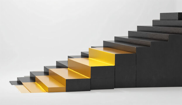 Social Mobility and Equal Opportunity Concept: Minimalist Geometric Staircase with Glowing Gold Steps