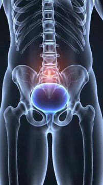 Detailed Illustration Of Human Skeleton Focusing On Pelvic Anatomy With Highlighted Health Indicators For Medical And Educational Use