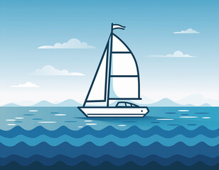 Naklejka premium Minimal vector illustration of ocean and ship 