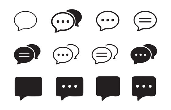 Variety of speech cloud symbols for brainstorming ideas and creative group discussion interface.