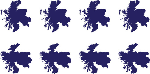 Scotland map silhouette illustration collection featuring geographic outline, rotated orientation, coastal shape, national identity, and cartography concepts © creativeDesigner2023