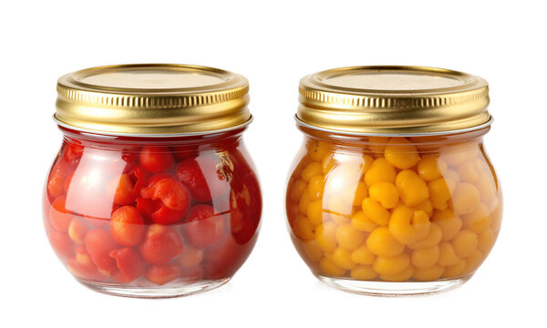 Preserved peppers jars food and organic canned vegetables isolated on a transparent background for healthy cooking