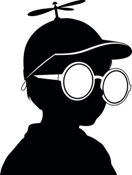 Cute silhouette of a child with propeller hat and round glasses illustration