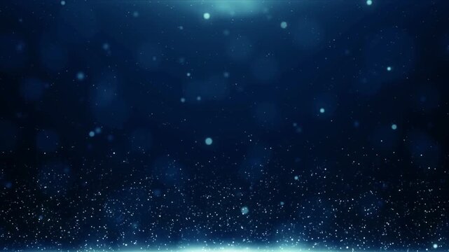 Abstract blue particle background loop with floating glitter dust, bokeh lights backdrop for magic awards ceremony or tech presentation, 4k video