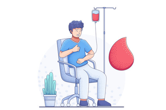 man is donating blood through an IV bag to support charitable efforts in the field of healthcare