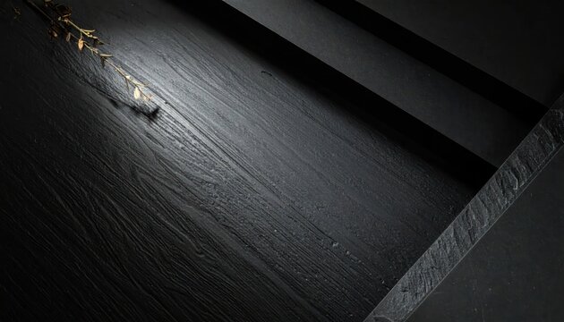 Dark Wooden Surface with Small Dried Twig in Dramatic Low Light