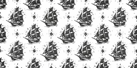 Sailing Ships Pattern A Repeating Nautical Vector Illustration © Polash