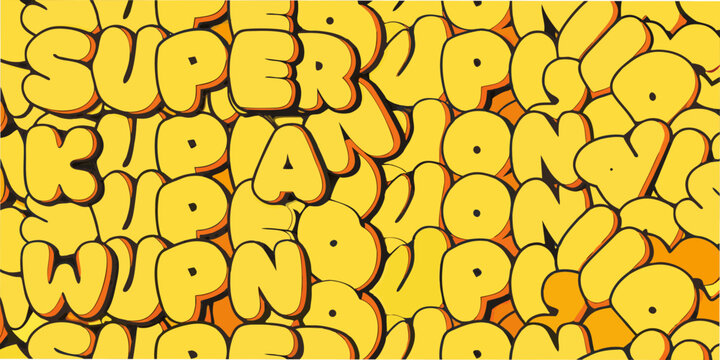 Yellow bubble letters seamless pattern bold typography and playful design