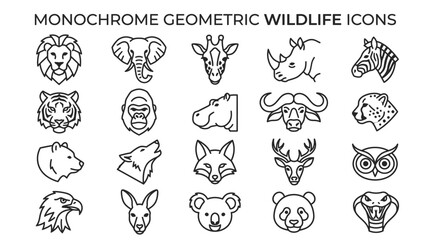 Monochrome geometric wildlife icons set. © Micahel