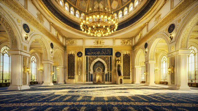 Majestic Islamic Mosque Interior in Elegant Arabic Architecture