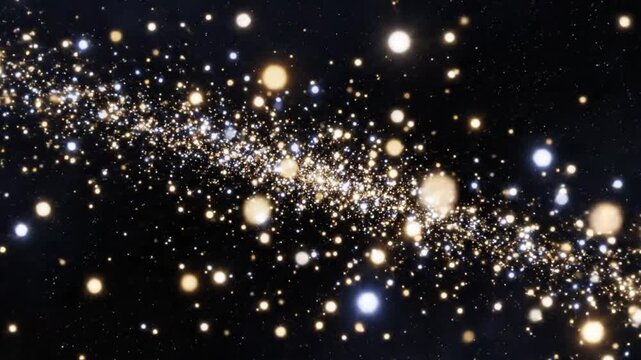 Abstract shimmering gold and white bokeh lights flowing like a celestial galaxy or glitter path against a dark background light sparkle shiny golden glow light sparkle shiny golden glow