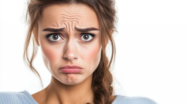 Woman with Pained Expression and Furrowed Brow