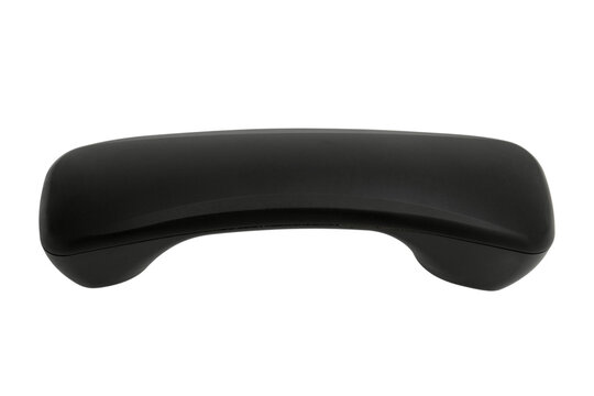 Black telephone handset for communication on isolated transparent background. Modern cordless audio device gadget for call center operations, office business and remote customer support service.