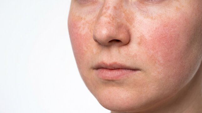 Skin Pigmentation Disorder on Face with White Patches Close Up