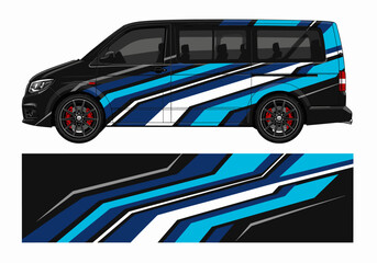 Obraz premium Blue and white geometric sport stripe vehicle wrap design.