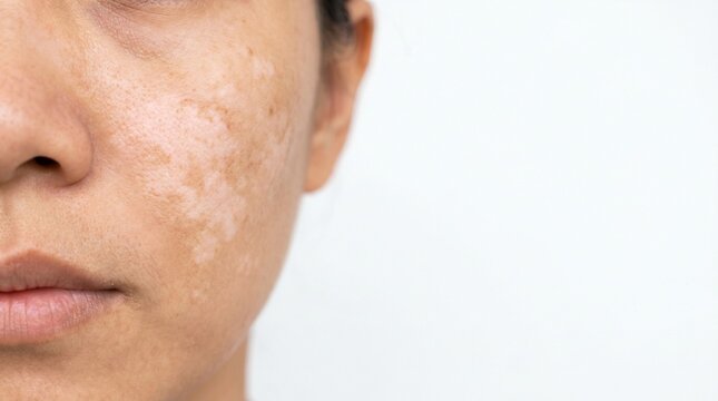Skin Pigmentation Disorder on Face with White Patches Close Up