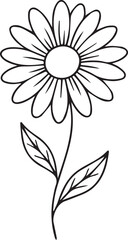 Obraz premium Minimalist daisy flower line art vector, hand drawn floral botanical illustration, black and white wildflower outline for coloring page and logo design