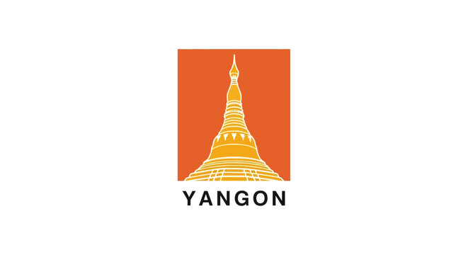 Golden Pagoda Illustration Representing Yangon Landmark.