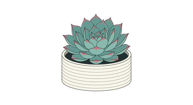 Succulent plant in pot vector illustration with teal and cream tones