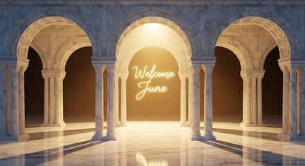 Obraz premium Interior view of grand architectural archway with warm lighting.