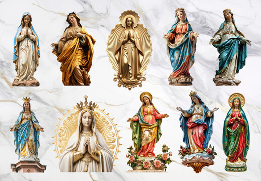 Collection Of Religious Virgin Mary Statues Element Design Set