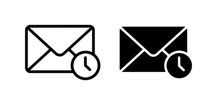 Email notification icons, message alert symbols, time stamp vector graphics, communication reminders, urgent mail icons, two styles