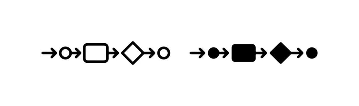Process Flow Icons, Simple Geometric Shapes, Sequence Diagrams, Workflow Steps, Data Flow Charts, Business Process Visualization, Minimalist Icons