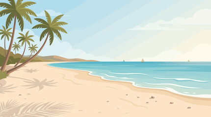 Obraz premium Serene clean coastal beach background illustration with no pollution or debris, ideal for travel and tourism advertising
