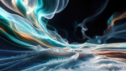 Naklejka premium Dynamic abstract layered wave patterns digital art surreal environment gigapixel quality