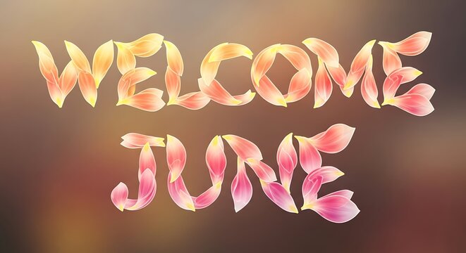 Bright neon welcome sign with June celebration text in cursive.
