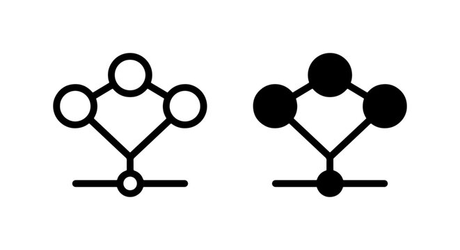 Abstract Network Connection Icons, Minimalist Data Flow Symbols, Geometric Science Structure Graphics, Black and White Digital Link Representations