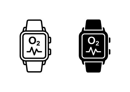 Smartwatch Health Icons, Oxygen Saturation and Heart Rate Monitor, Vector Graphics for Fitness and Medical Apps, Black and White Designs