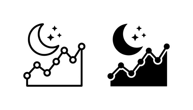 Night Market Trend Icons, Lunar Financial Growth Charts, Celestial Stock Performance Symbols, Vector Set